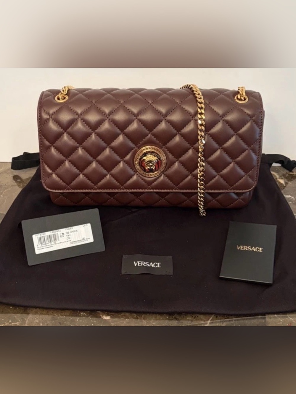 Versace La Medusa Brown Quilted Lambskin Leather Medium Crossbody Shoulder Bag - Picture 6 of 16